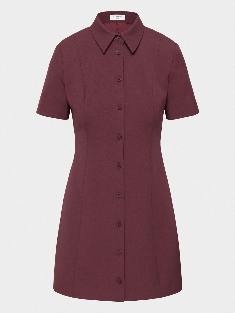 Aritzia Babaton Telecast Rich Maroon Button-Front Short Sleeve Dress